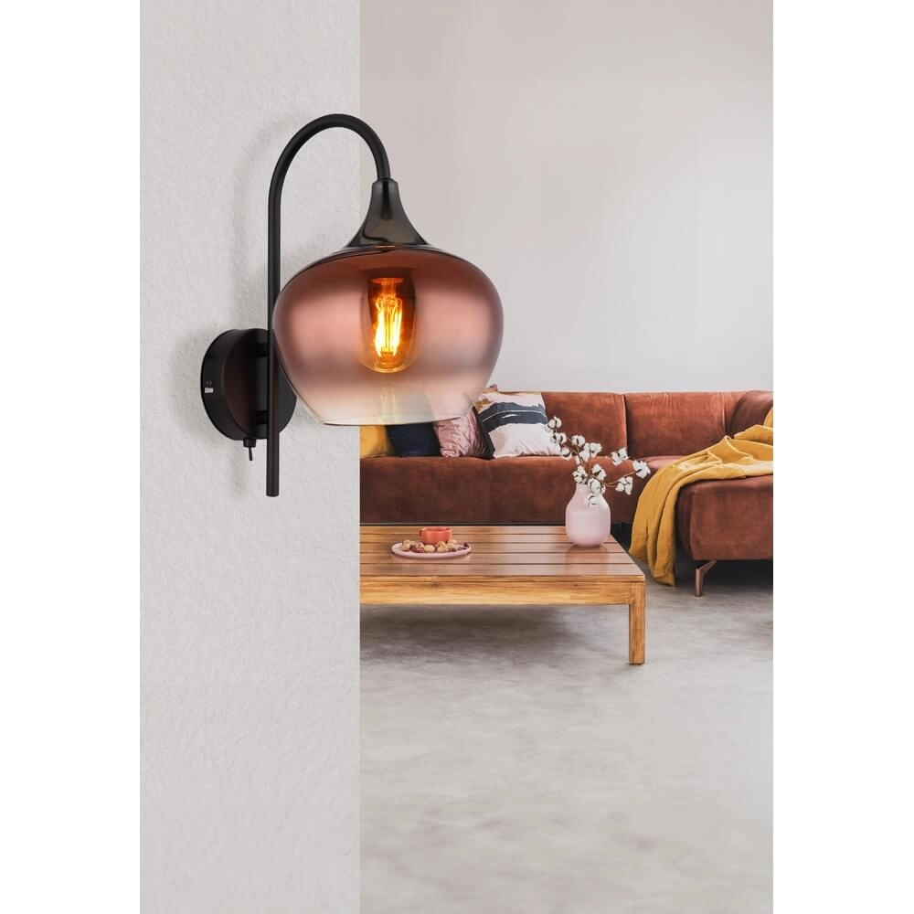 Black wall lamp Maxy with red glass Globo 9007371447992