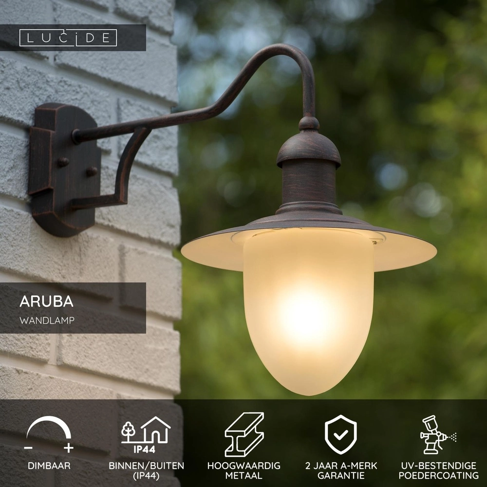Country wall lamp Aruba rust brown Ø 25cm Lucide 5411212113481
