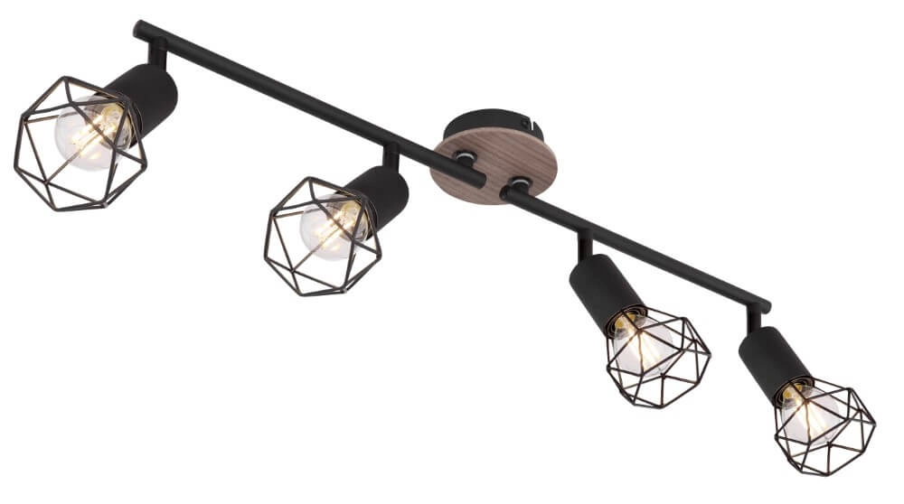 Ceiling lamp Xara I 4-light black with wood