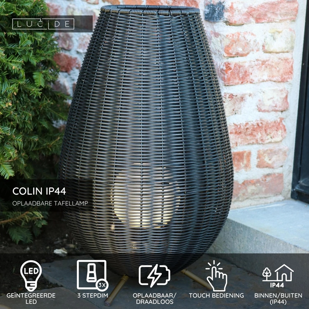 Rechargeable table lamp Colin Ip44 Black Lucide 5411212031846