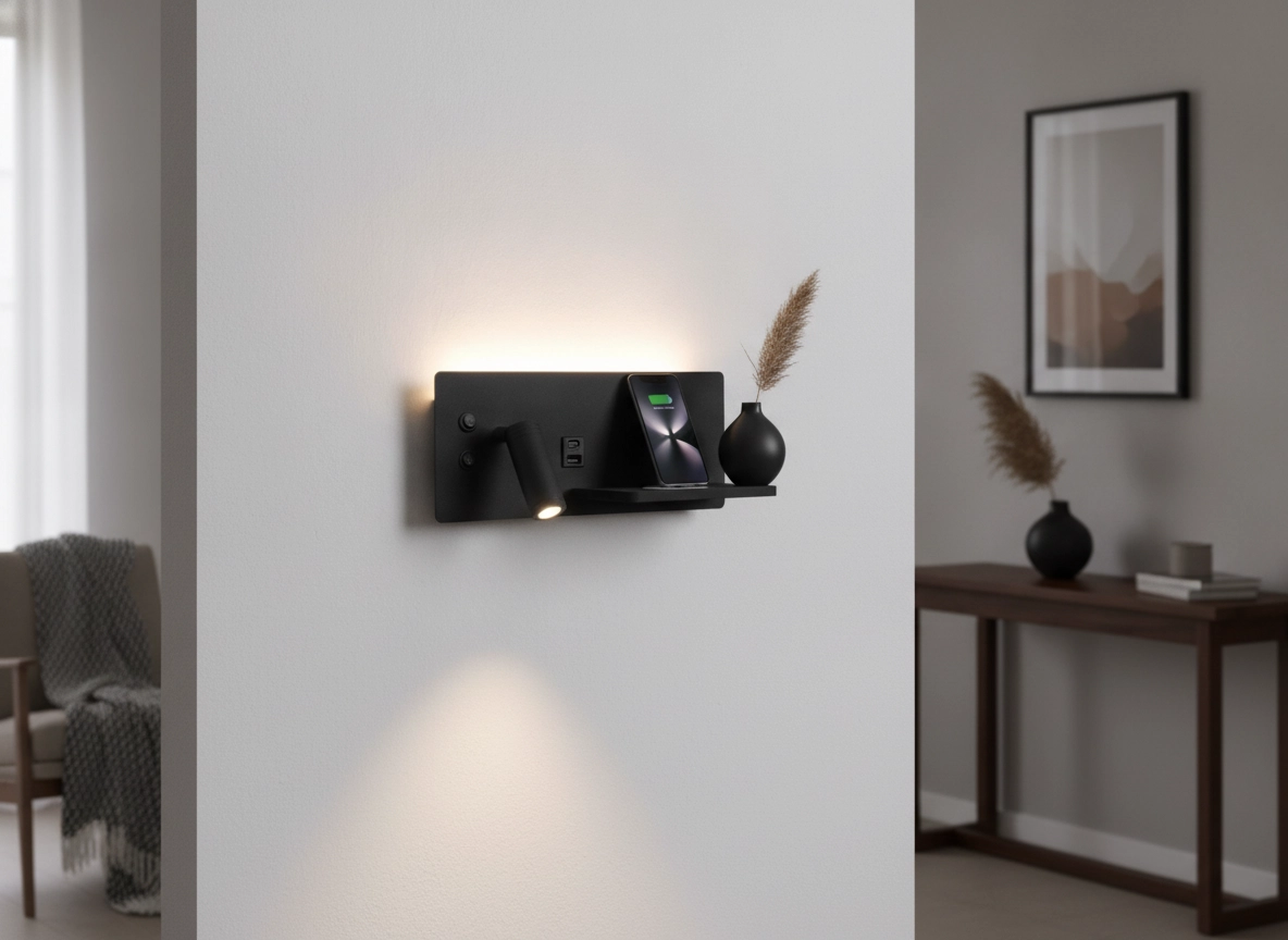Bedside lamp Charge left black with wireless charger