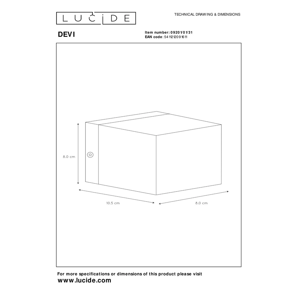 Design wall spot Devi square white Lucide 5411212091611