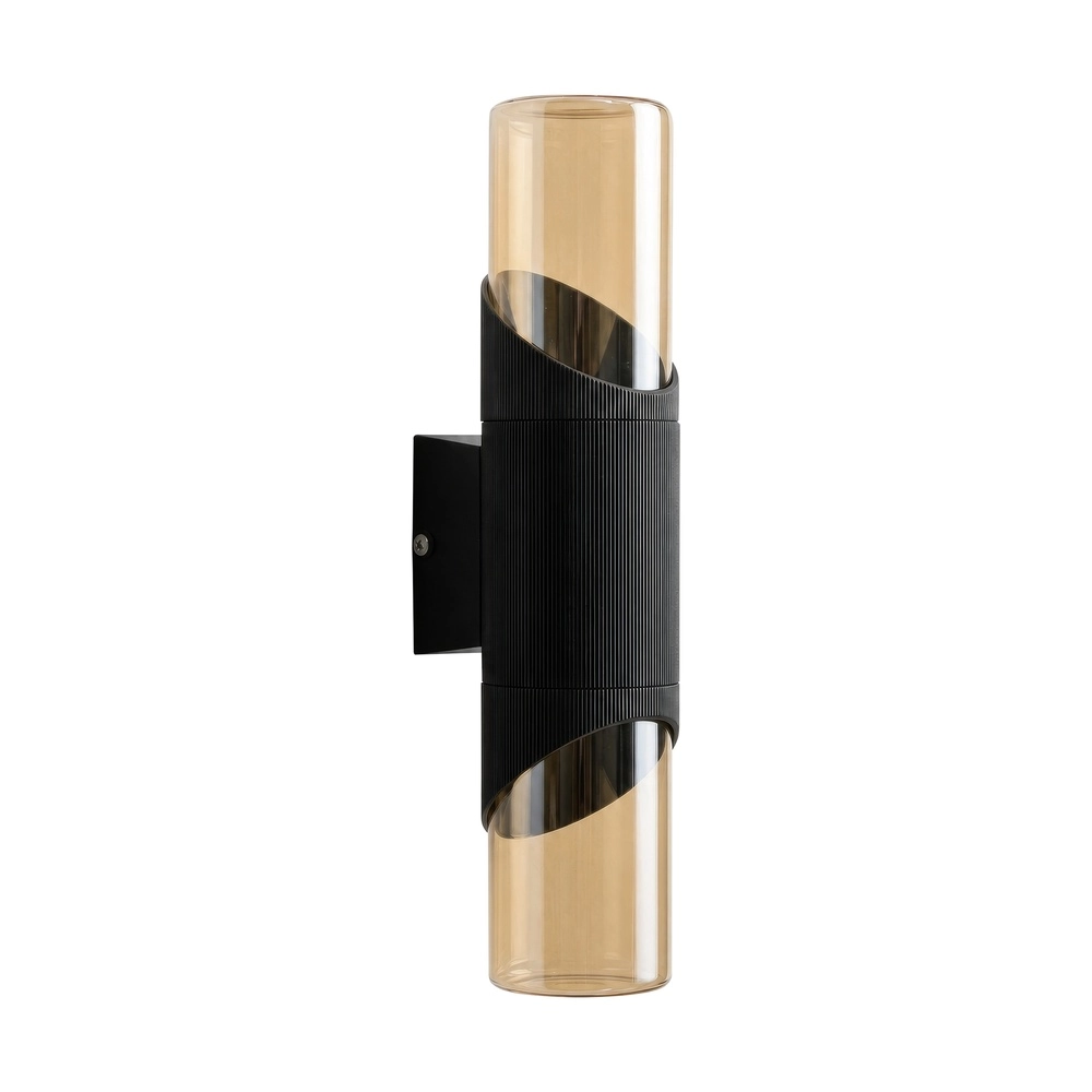 Design wall lamp Broadway Black with Amber Glass Double Searchlight 5,05342E+12