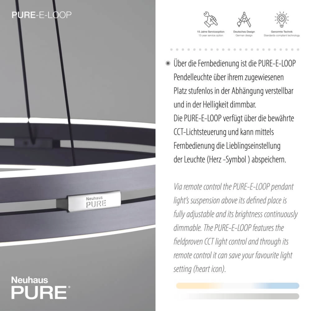 Sleek hanging lamp Pure E-Loop gray Ø 70cm Paul Neuhaus 4012248372289