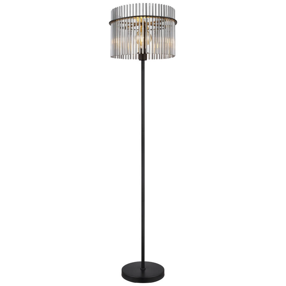 Black floor lamp Gorley with smoke glass Ø 38cm