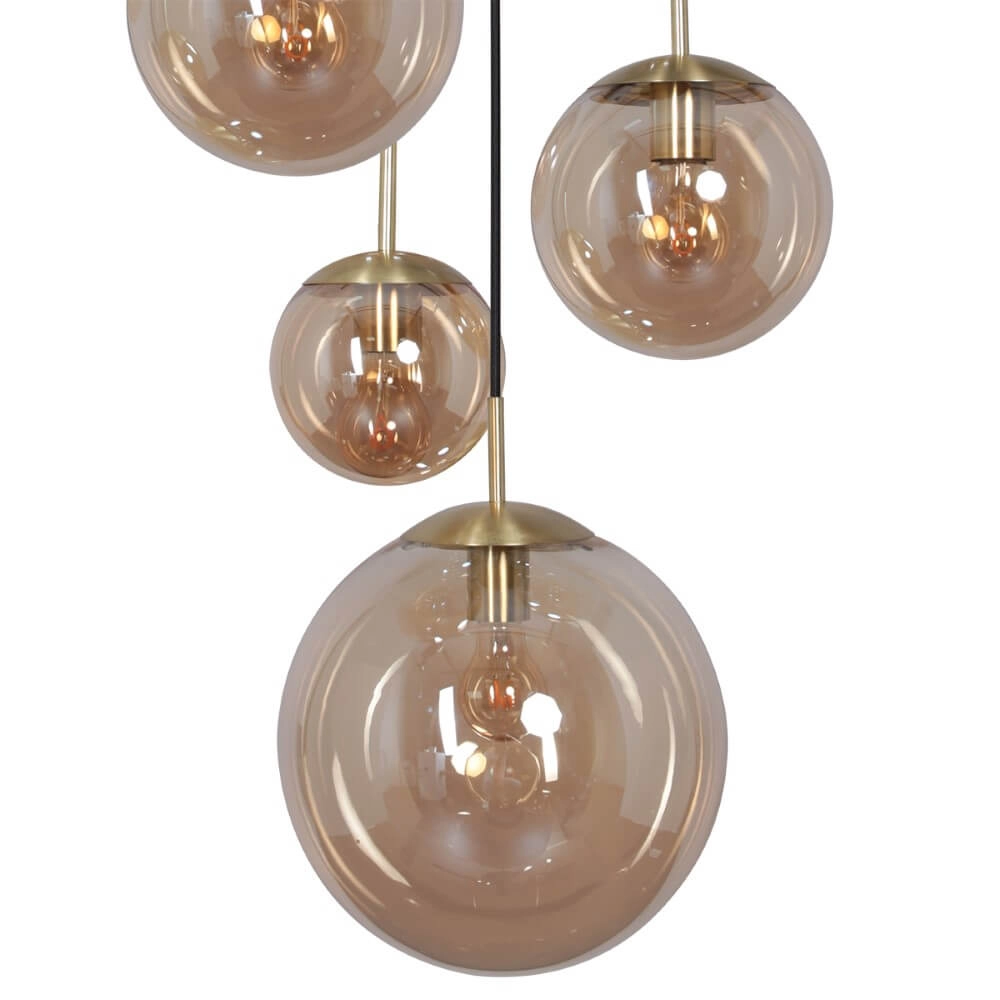 5-light loft hanging lamp Bolique gold with amber glass Steinhauer 8712746166439