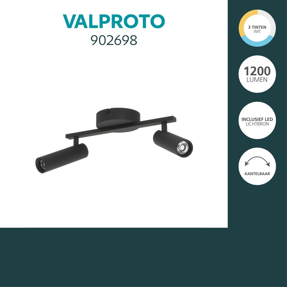 Surface-mounted spot Valproto 2-light black Eglo 9008606390366