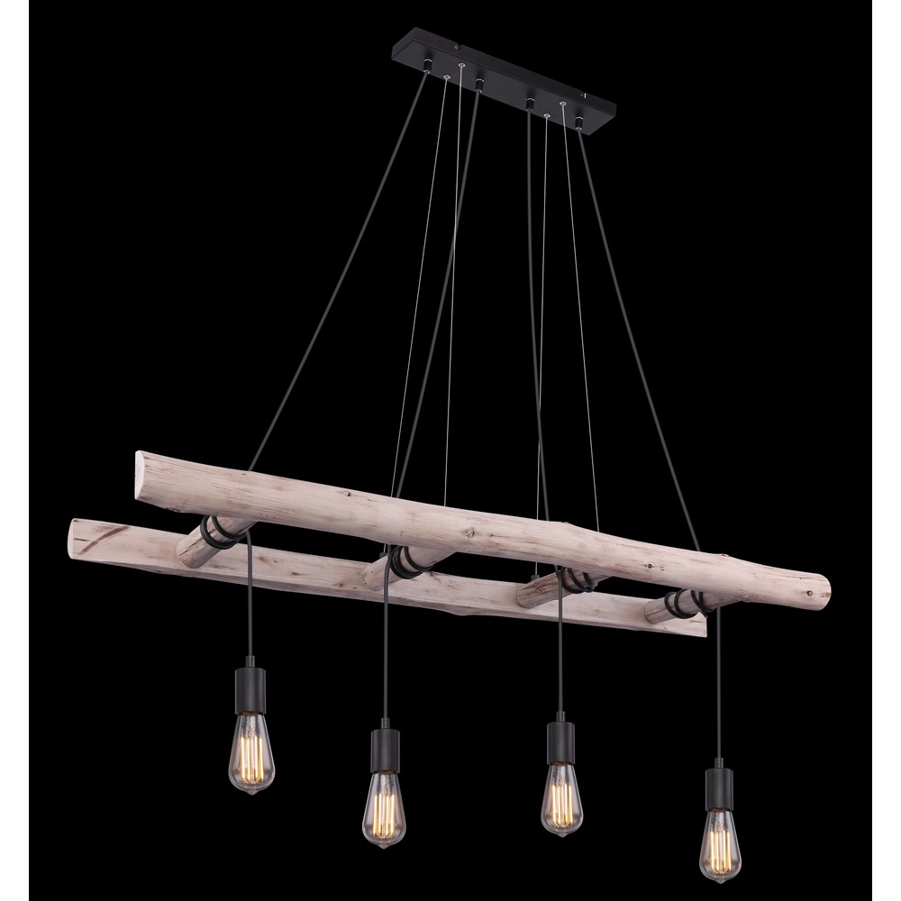4-light pendant lamp Irmgard wood 190cm Globo 9007371398577
