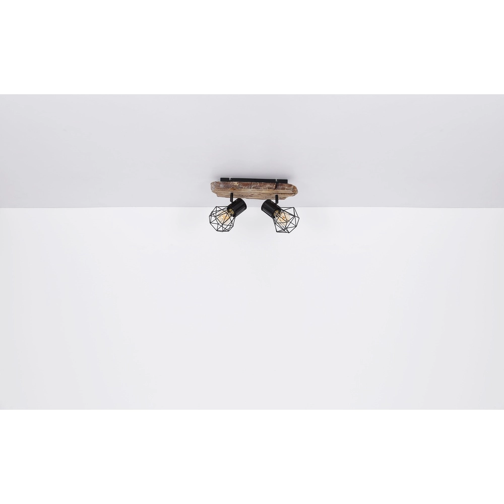 Ceiling lamp Priska 2-light black with wood Globo 9007371442362