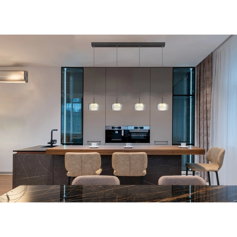 Design pendant lamp Fogsy 4-light black with smoke glass Globo 9007371459377