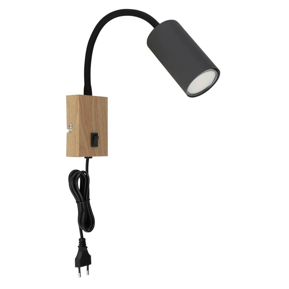 Black wall lamp Robby with wood Globo 9007371430574