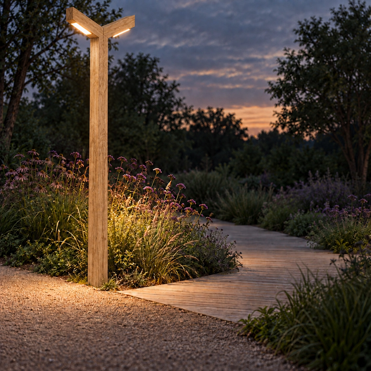Double wooden street lamp Stelle Oak - 4M - PH07 - 3000K