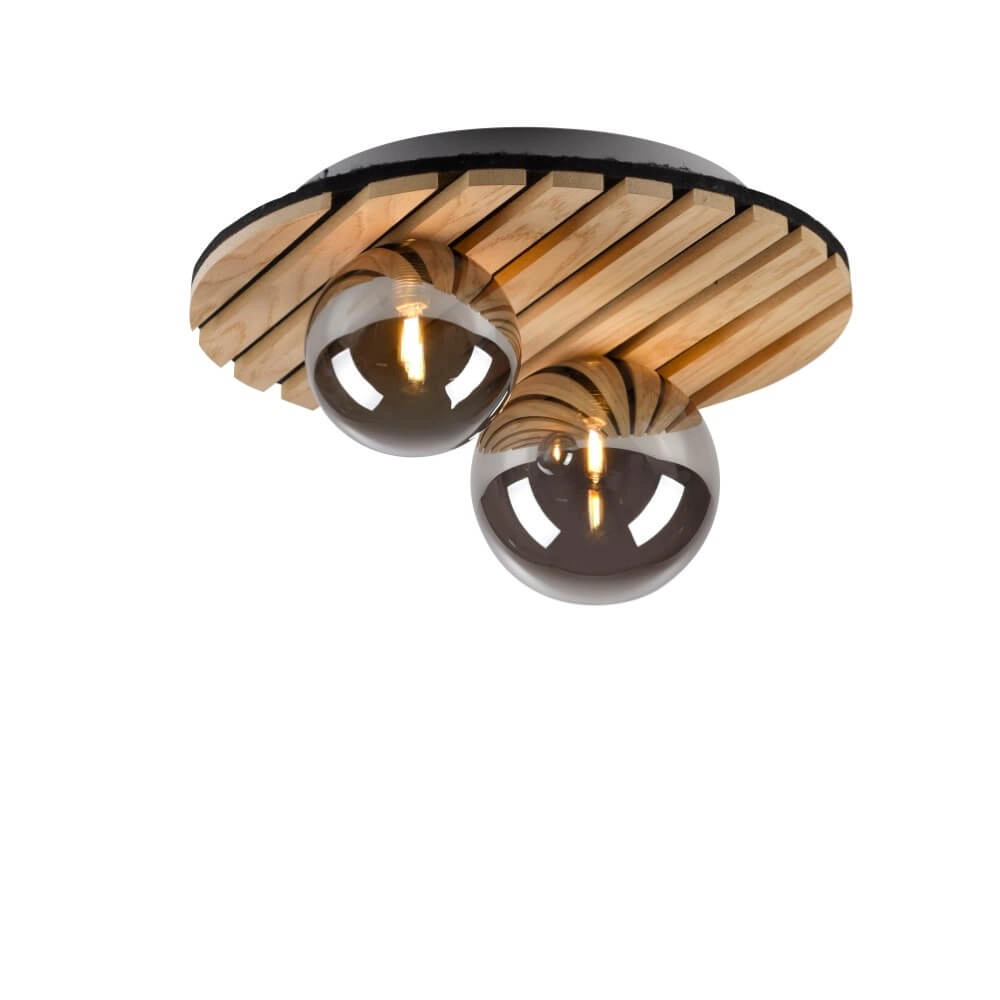 Wooden ceiling lamp Green Stika round