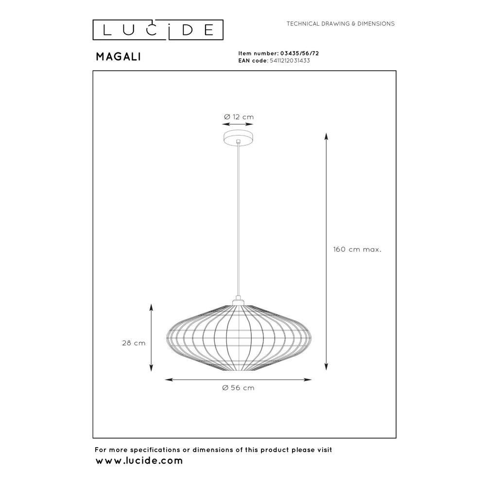 Rattan pendant lamp Magali Ø 56cm Lucide 5411212031433