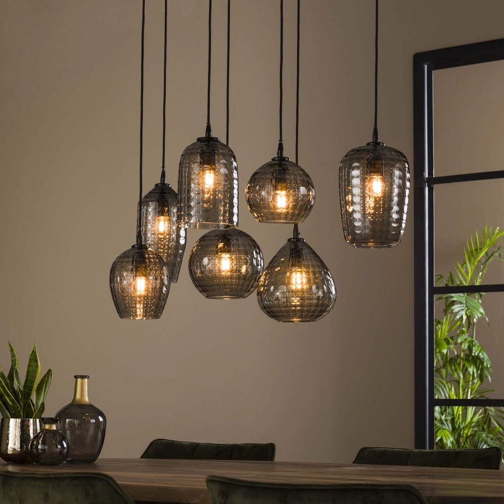 7-light pendant lamp Hexagon Smoke glasses