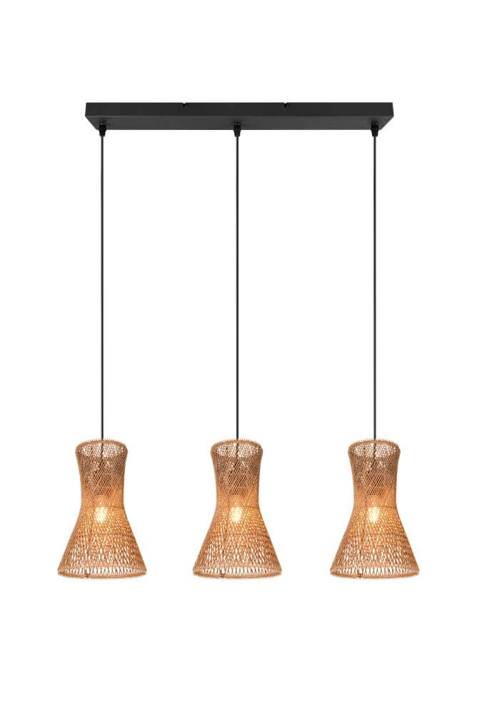 3-light pendant lamp Bijou black with rattan