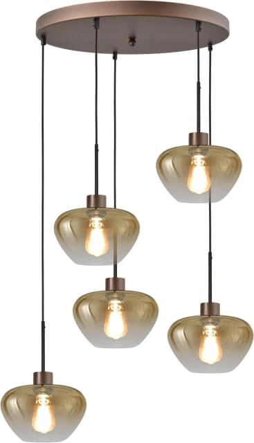 5-light pendant lamp Genua brown with 5x gold glass Ø 24cm