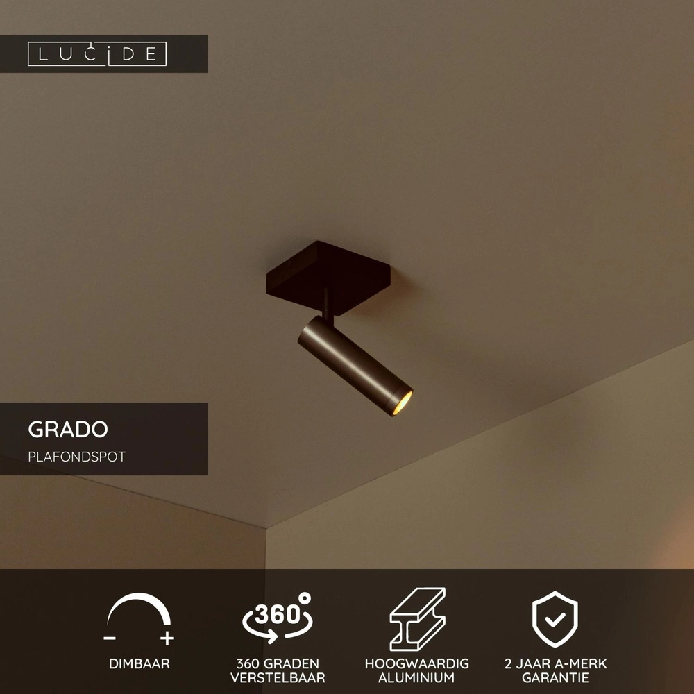 Sleek ceiling lamp Grado metallic grey Lucide 5411212221698
