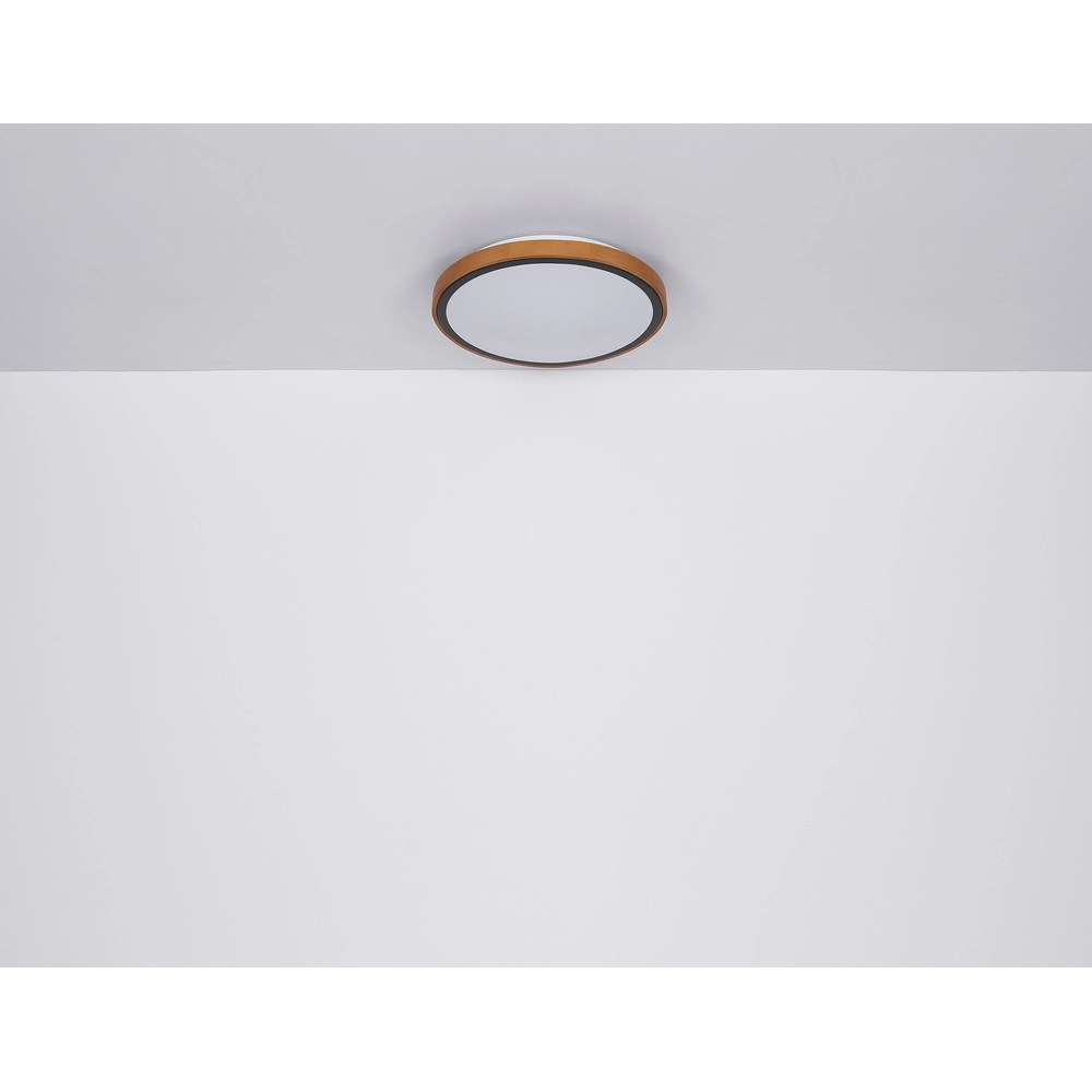 Ceiling lamp Bruno Ø 30.7cm black with wood Globo 9007371430468