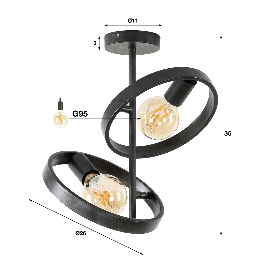 Rings ceiling lamp Hover charcoal - 2x E27 Lyora 8716803513341
