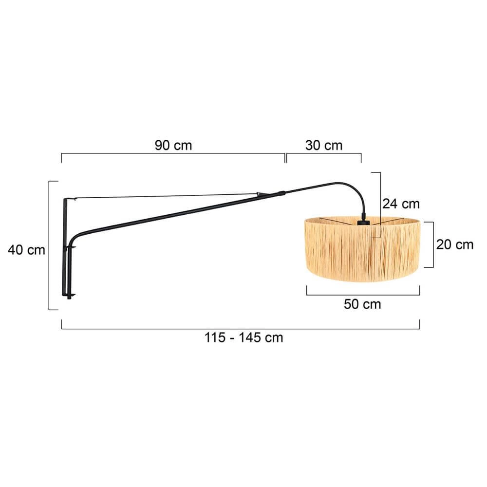 Wall lamp Elegant Classy black with straw shade Steinhauer 8712746171990