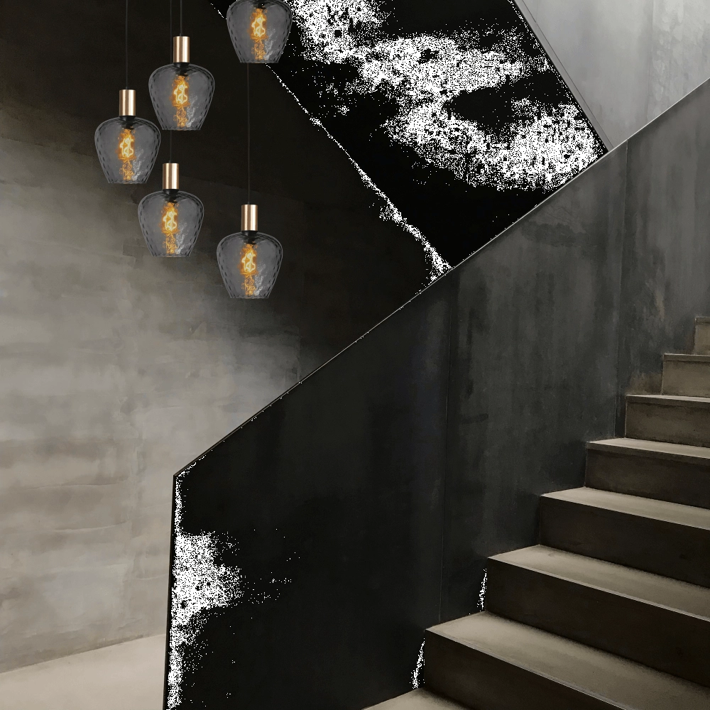 5-light loft hanging lamp - gold - Porto with Diamond smoke glasses Masterlight 8718121271057