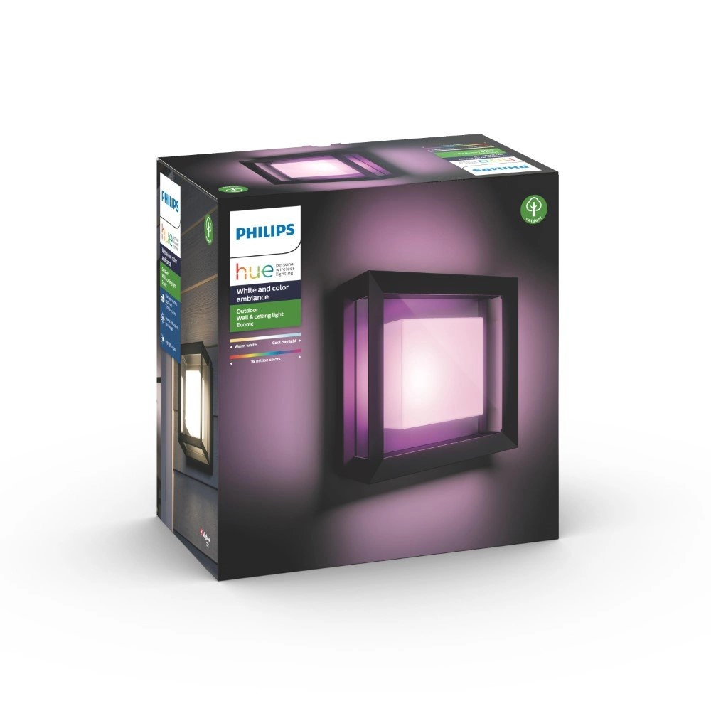 Square wall lamp Hue Econic Showcase black Philips 8718696170564