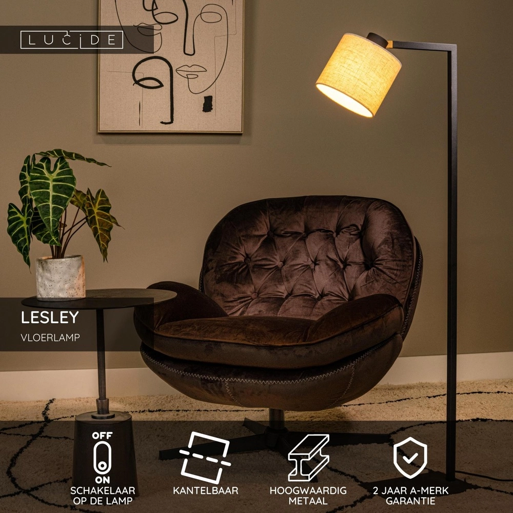 Floor lamp Lesley Black Lucide 5411212032188