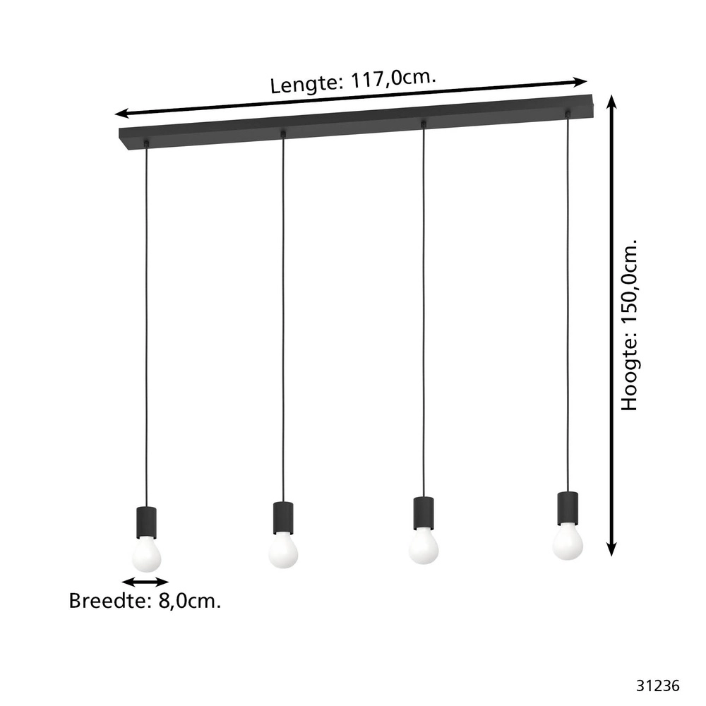4-light pendant Nogalte Black Eglo 9002759312367