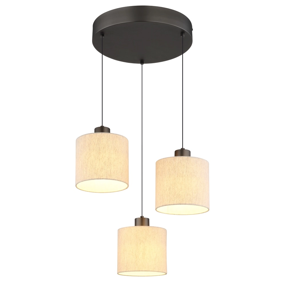 Gunmetal pendant lamp Thea 3-light round