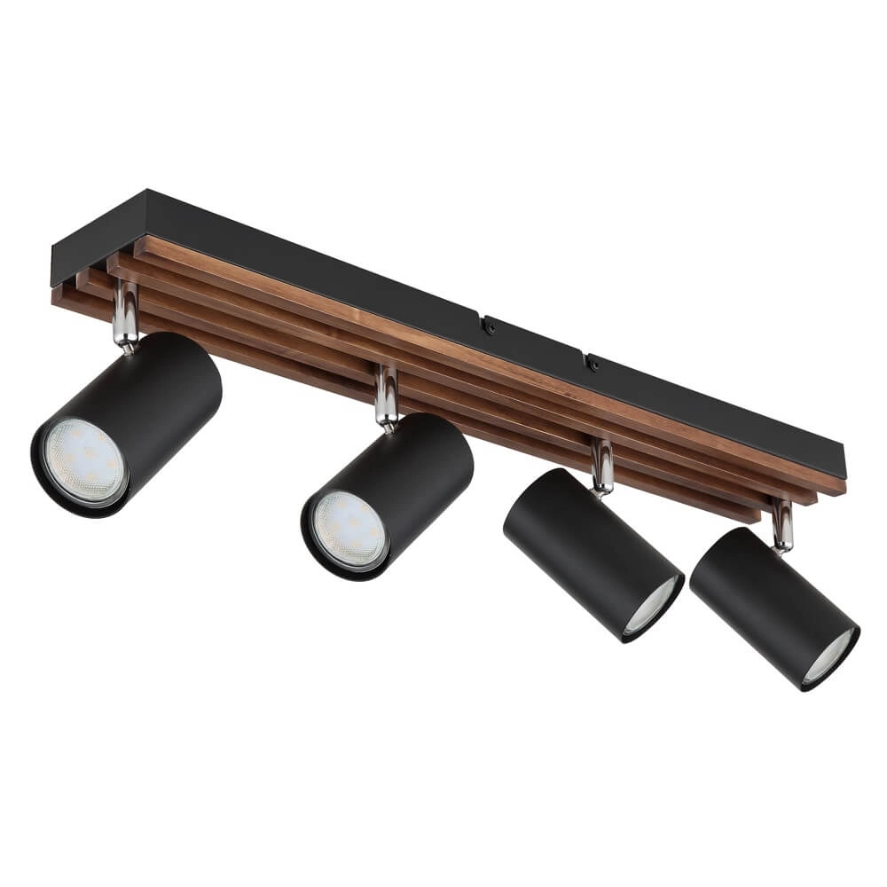 Ceiling lamp Kayden 4-light black with wood Globo 9007371533442