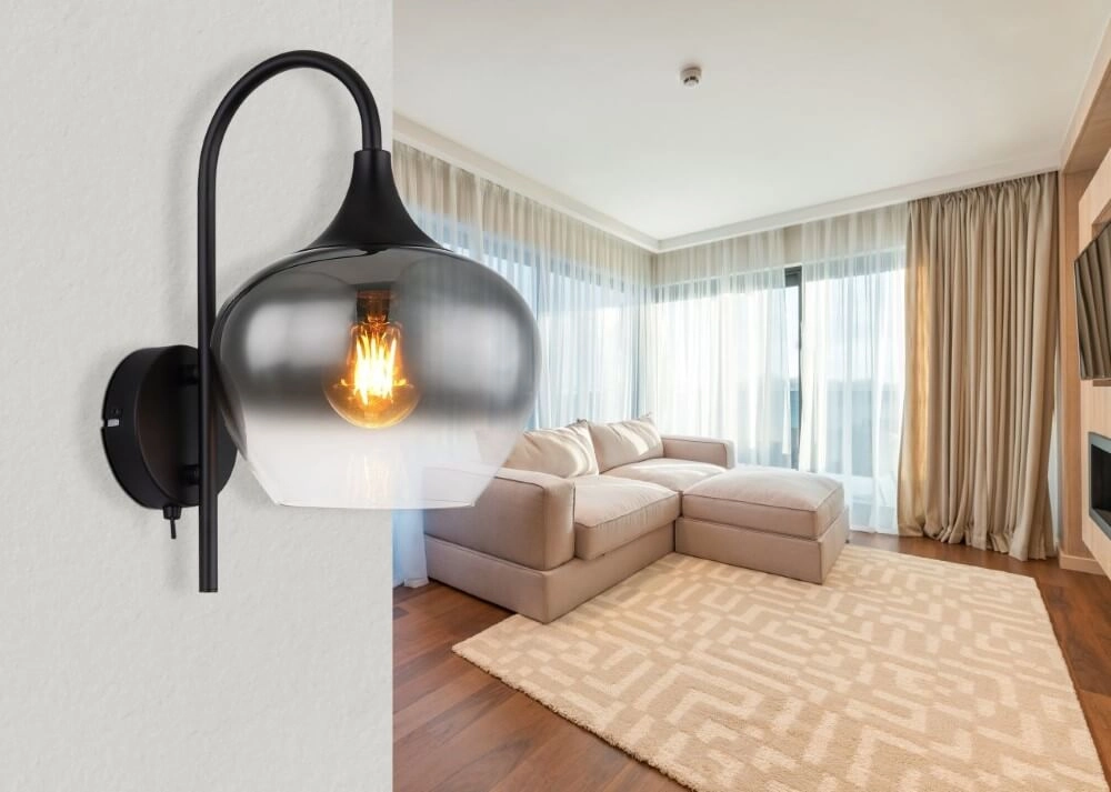 Black wall lamp Maxy with smoke glass Globo 9007371451418