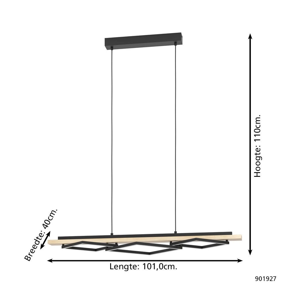 Design pendant lamp Boyal black with wood Eglo 9008606351886