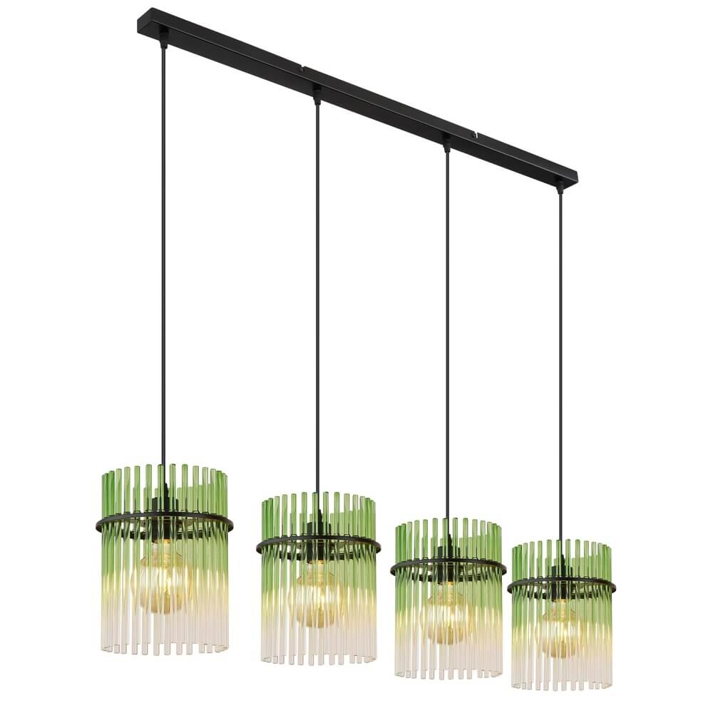 Black pendant lamp Gorley with green glass 4-lights