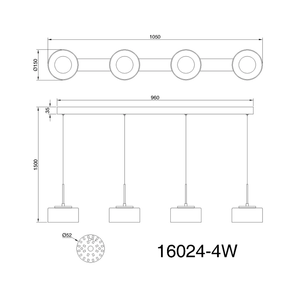 Design pendant lamp Belinda 4-light white Globo 9007371533299