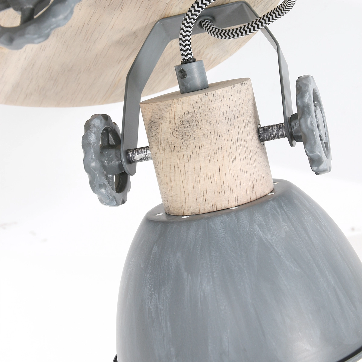 Industrial ceiling lamp Gearwood 3-light vintage gray with wood Steinhauer 8712746135404