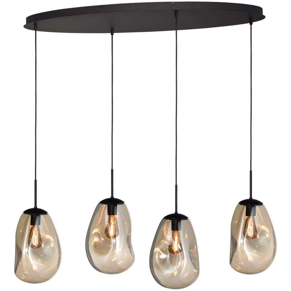 Hanging lamp Lava Oval 4x gold glass Ø 22.5cm