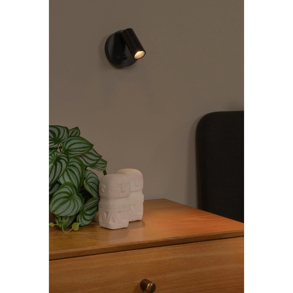 Rechargeable wall lamp with sensor Toni Magnetic Black Lucide 5411212290571