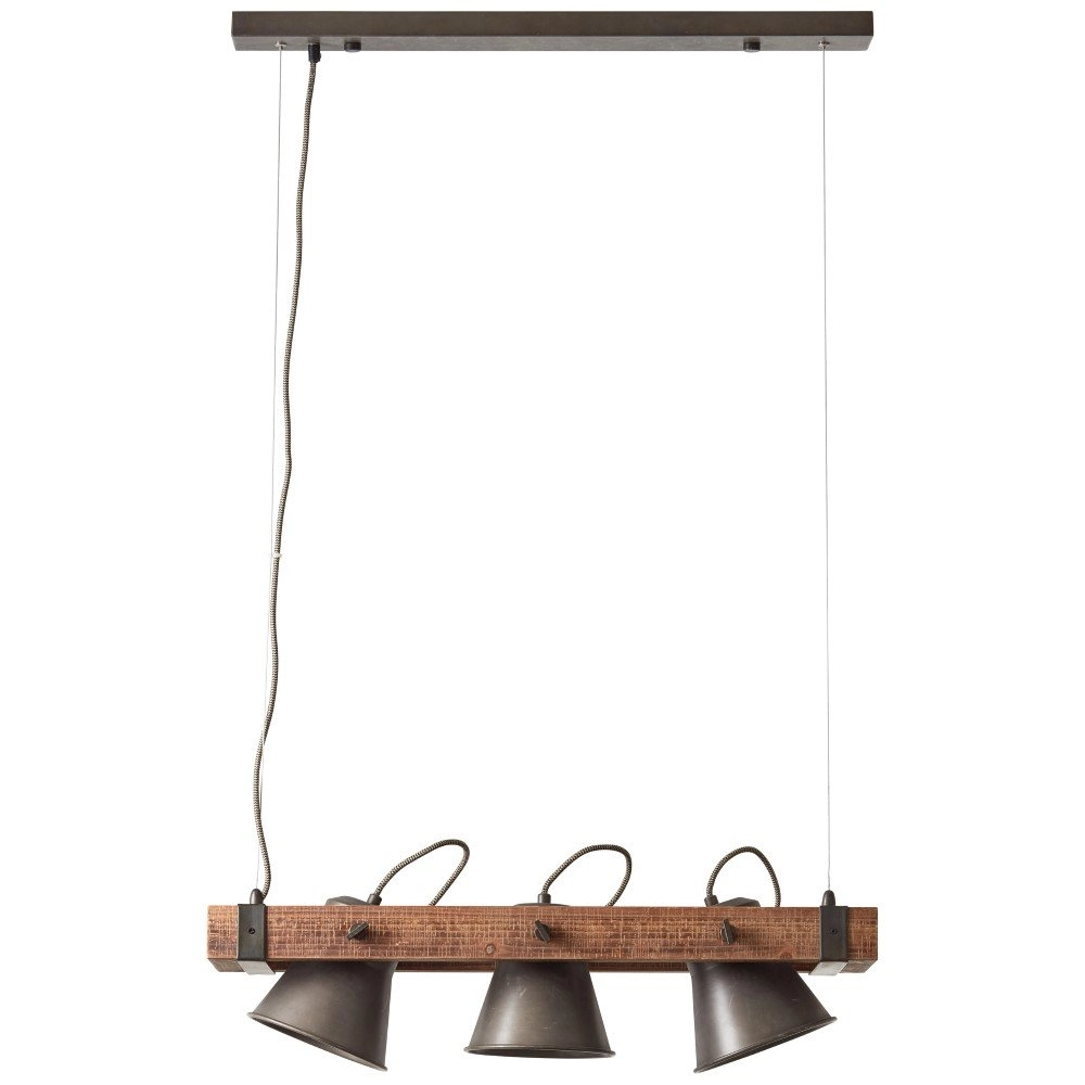 Dining room pendant lamp Plow 3-light antique black with wood Brilliant 4004353359682