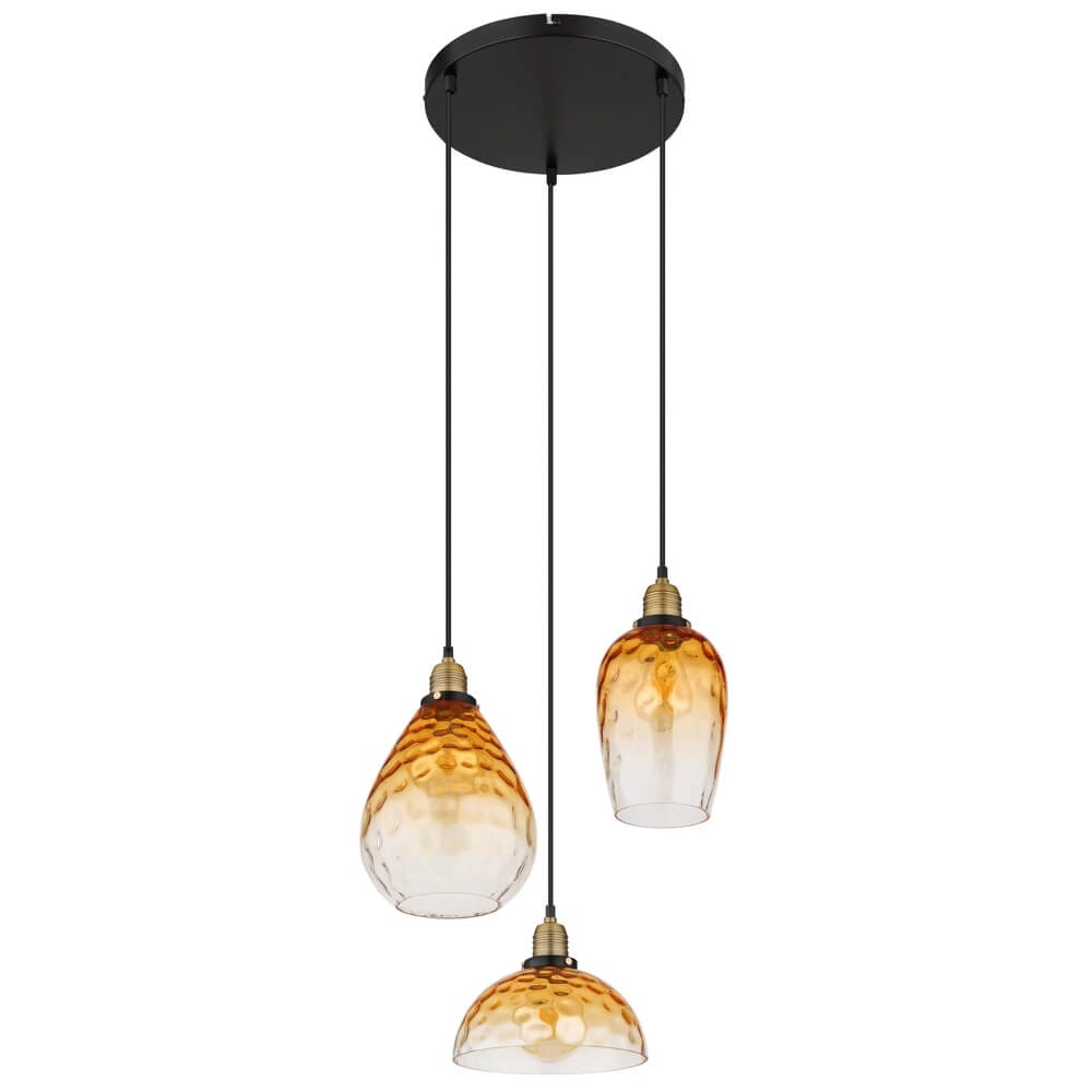 3-light pendant lamp round Salvy Amber Glass Honeycomb Globo 9007371454440