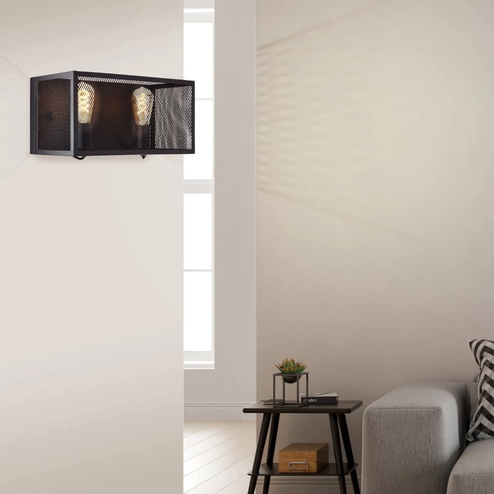 Square wall lamp Maze 2x E27 black Brilliant 4004353409509