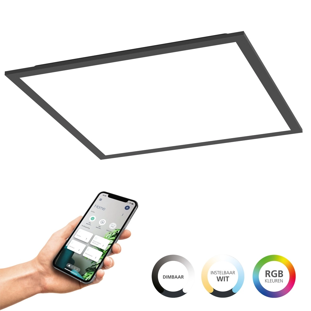 Smart ceiling light Moradillo-Z black square 39.3cm