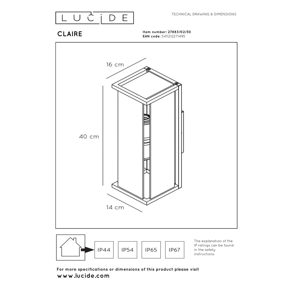 Sleek wall lamp Claire double anthracite Lucide 5411212271495
