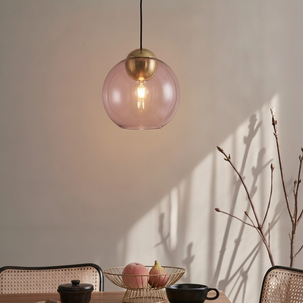Design pendant lamp Midori pink glass