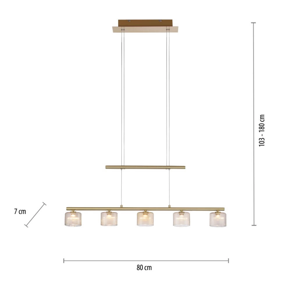 5-light pendant lamp Hydra brass Paul Neuhaus 4012248364987