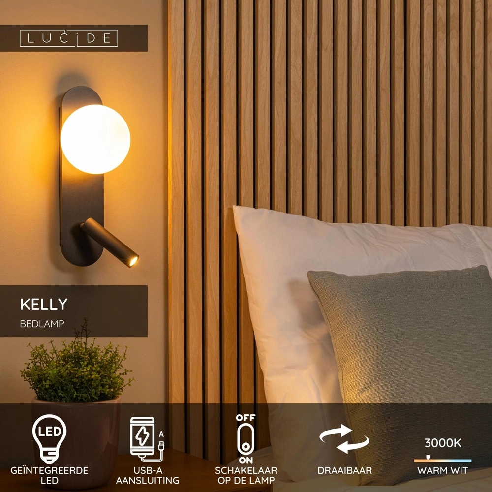 Bedside lamp Kelly Black Lucide 5411212771407