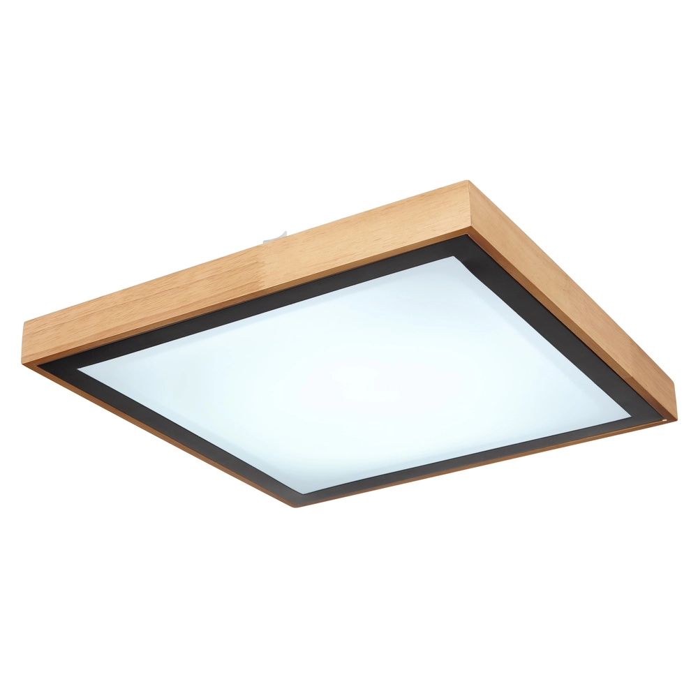 Ceiling lamp Bruno 39cm square black with wood Globo 9007371433469