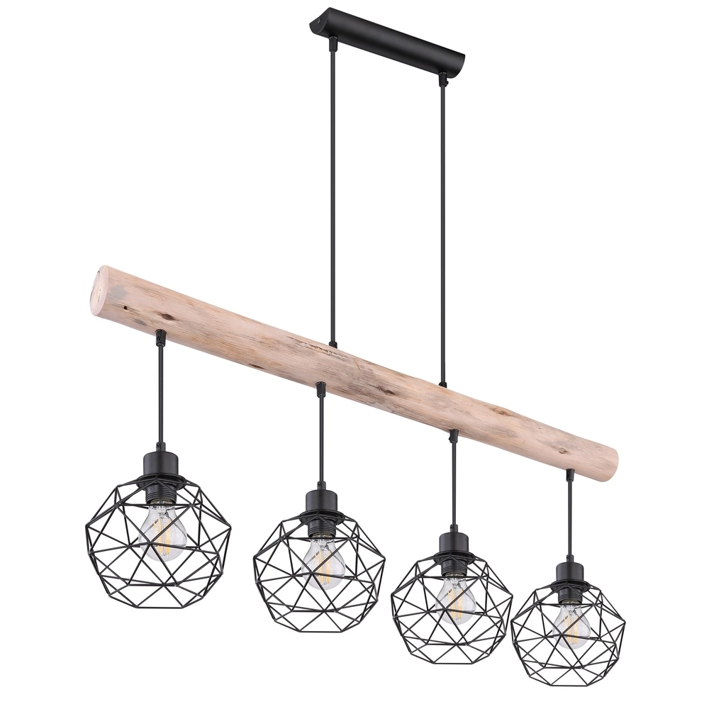 4-light dining table lamp Theodor black with wood Globo 9007371400676