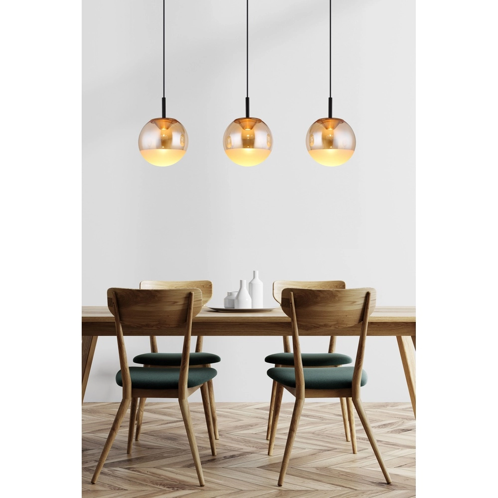 Design pendant lamp Severin 3-light black with amber glass Globo 9007371549931
