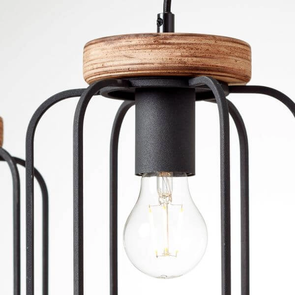 Hanging lamp Tosh Beam 3-light black with wood brown Brilliant 4004353395352
